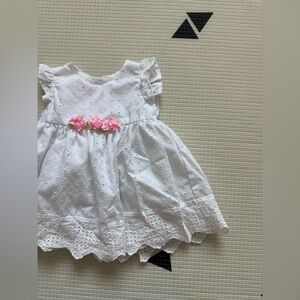 Katie M|Vintage baby girl White Eyelet cotton sundress with Pink Floral Accents•